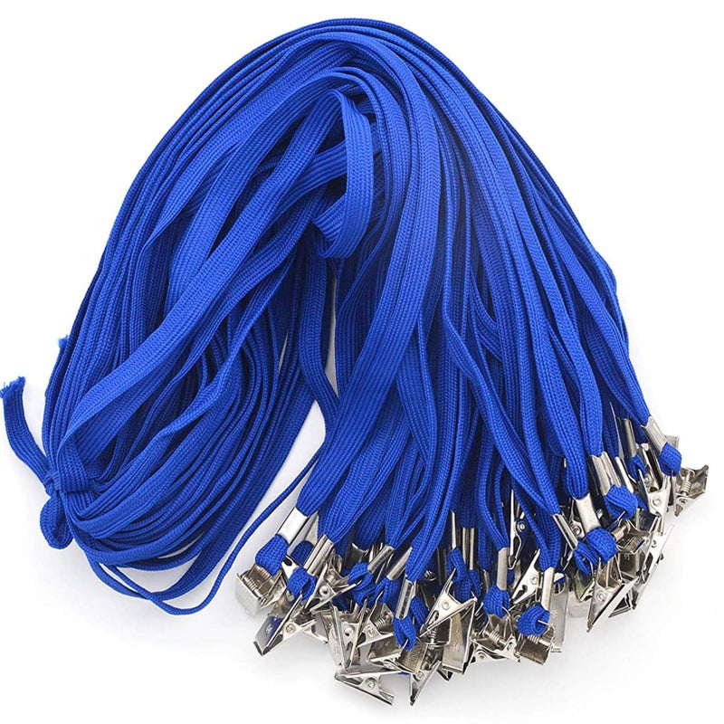 Beebel Lanyard 100 Pack Blue Badge Lanyards Flat Lanyards Round 32" with Badge Clip - Image 1